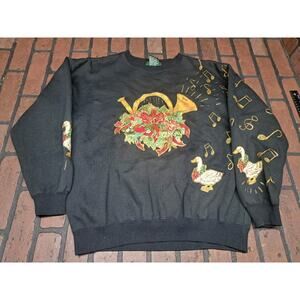 Ugly Christmas Sweater Women Sz M Black Geese Ducks